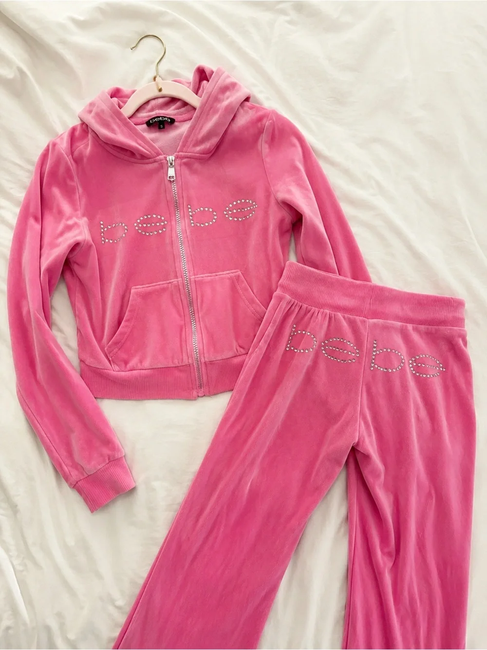vintage y2k bebe bubblegum pink velour rhinestone tracksuit set small